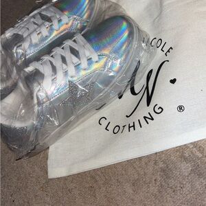 Nicole Miller Kids Holographic Silver Star Lace-Up Sneakers